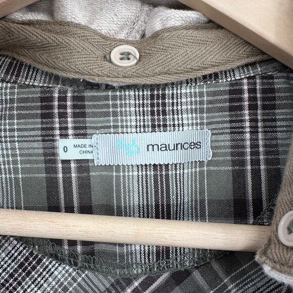 MAURICES Fall Jacket Brown Green Plaid Button Front Hooded Womens Size 0 Small - Picture 7 of 9